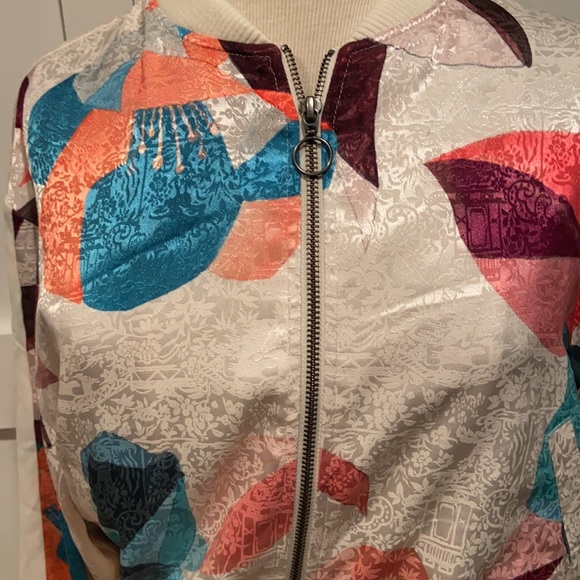 Anthropologie Elevenses Silky Geometric Bomber Jacket - Picture 2 of 6